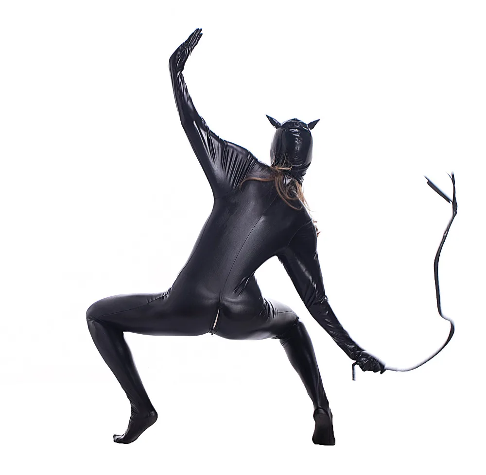 catwoman pu leather zipper open crotch